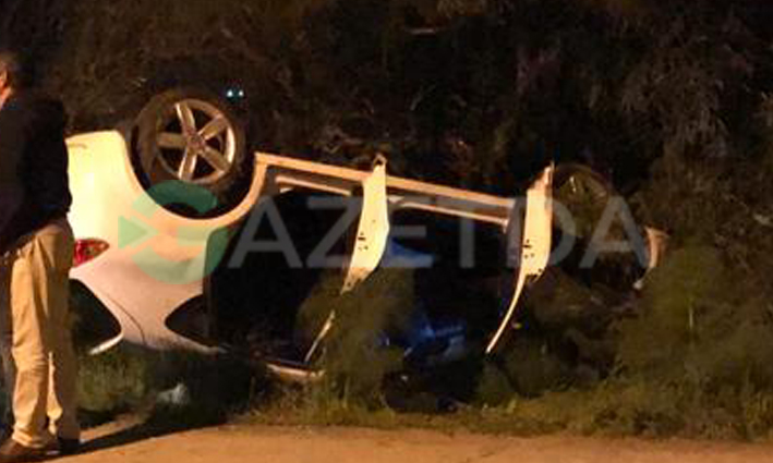 Önündeki araca çarptı, takla attı!