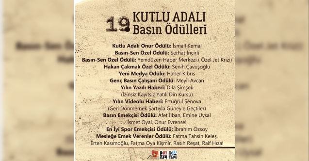 Kutlu Adalı ödülleri 6 Temmuz’da verilecek