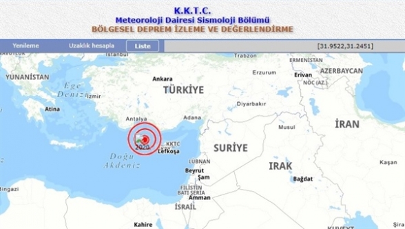 Kıbrıs’ın Kuzeybatısında denizde 3.7 şiddetinde deprem