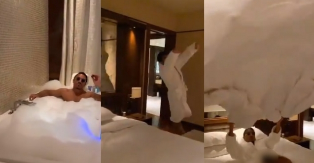 Bornozla yatağa atlayan Nusret'in cinsel organı göründü