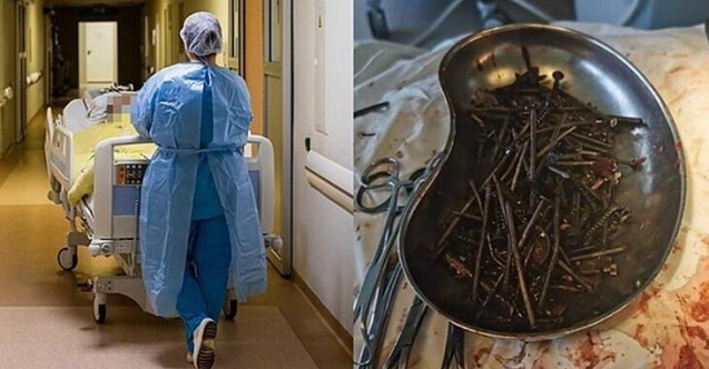 Midesinden kilolarca vida ve çivi çıktı