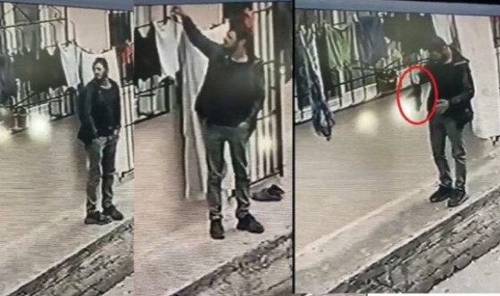 Evin önünde asılı kadın çamaşırlarını çaldı