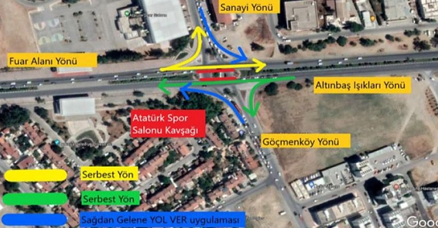 Atatürk Spor Salonu (Sanayi) Kavşağı sinyalizasyon sistemi 6 saat kapatılacak
